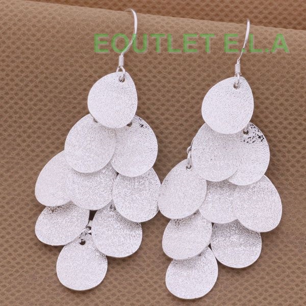 SEXY 70mm CHANDELIER LEAVES SILVER EARRINGS